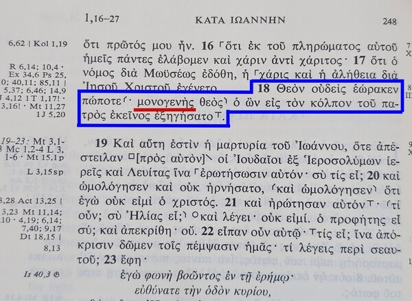 그리스어 원문 성경(요한복음 1:18)