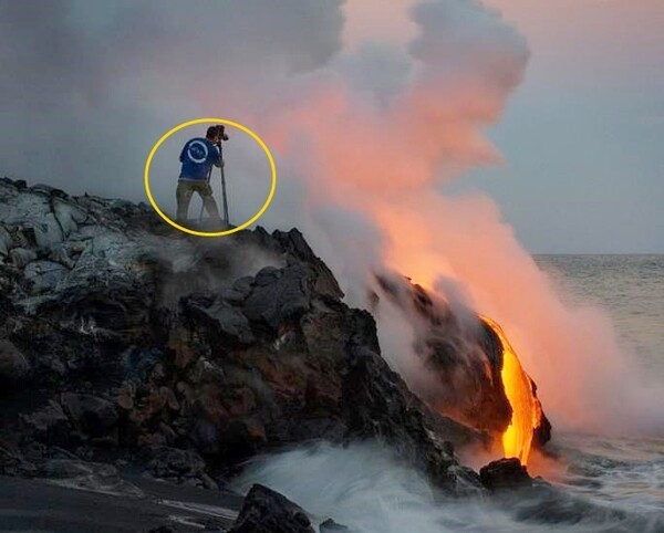 하와이 킬라우에아 화산 지대에서 촬영 중인 마일스 모건(42)(출처=now news)